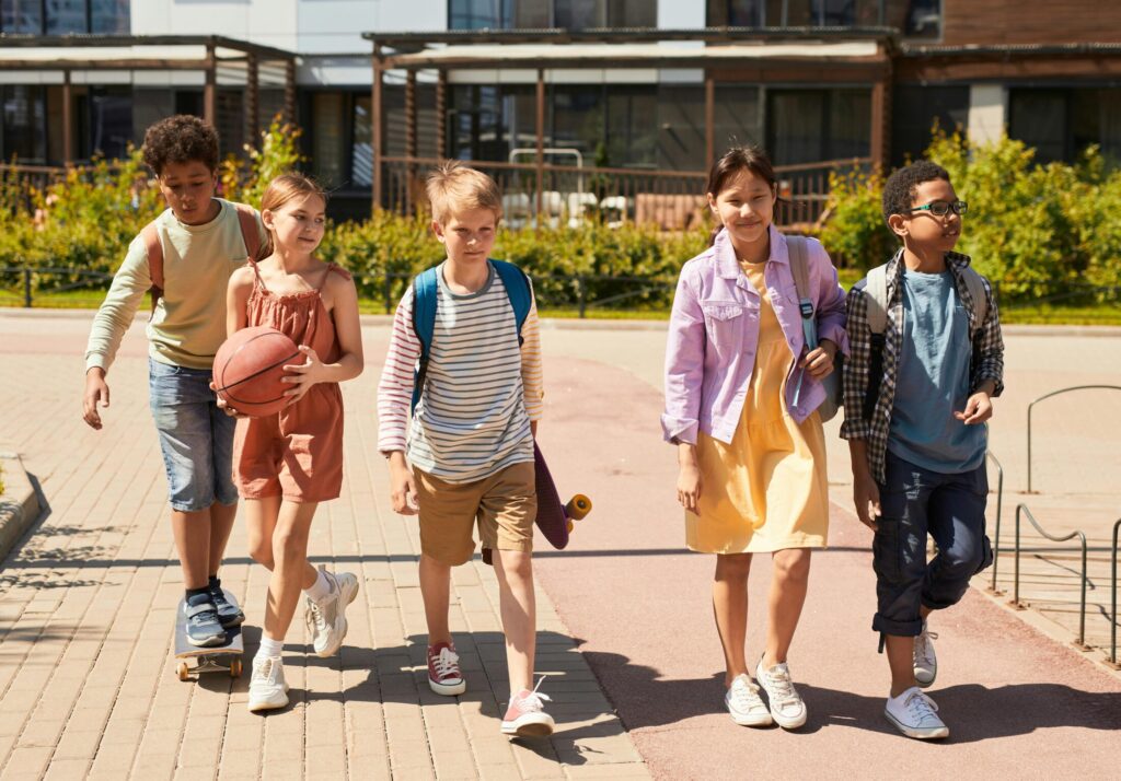 Young Girls and Boys Walking Together