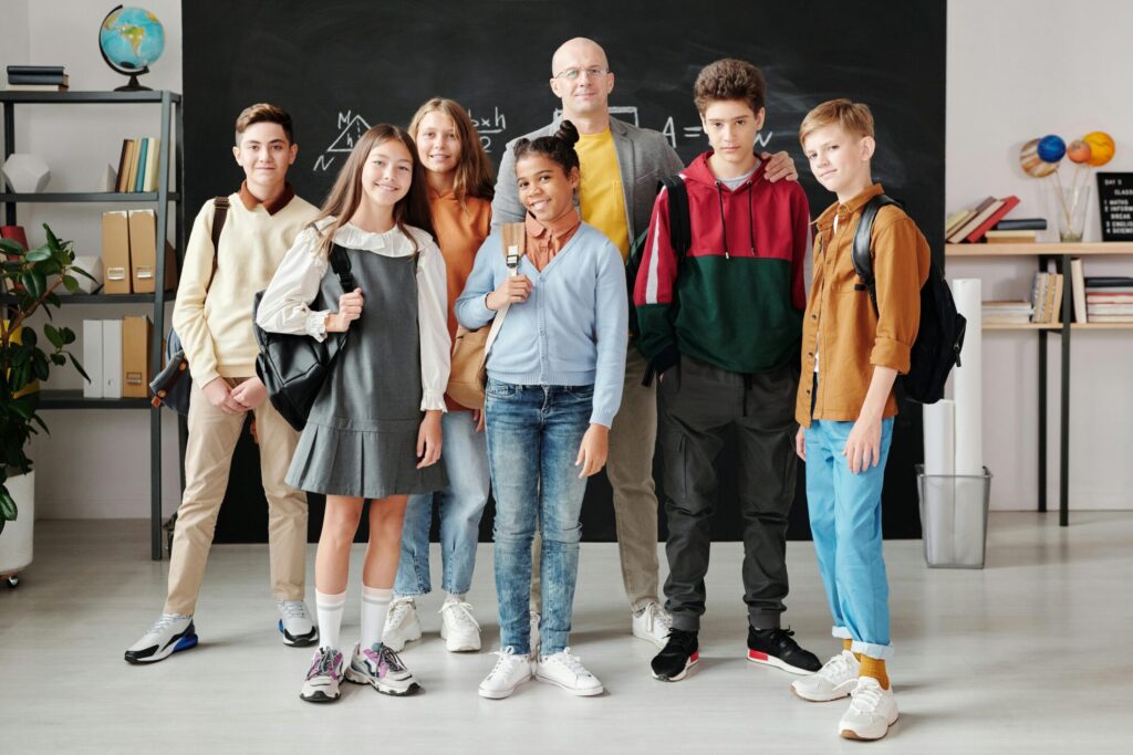 Smiling Students with Their Teacher